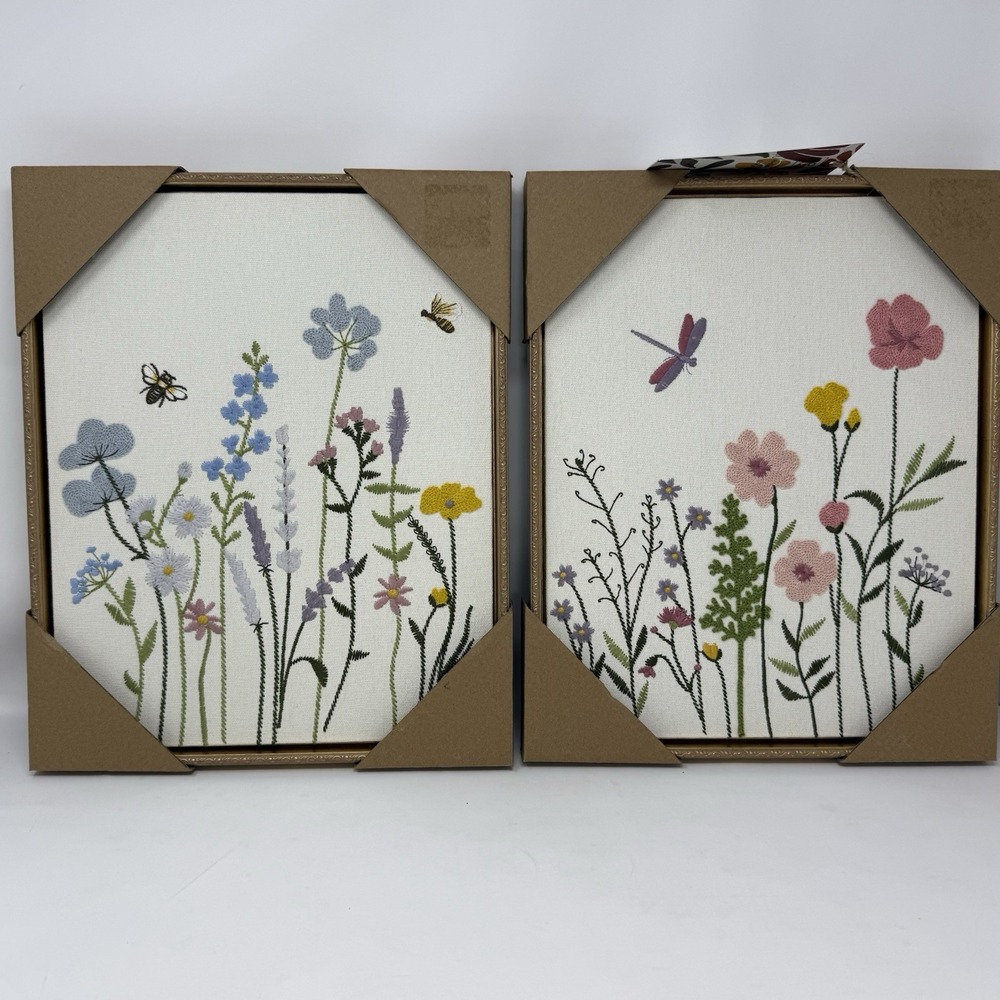 NWT Set Of Two 12"x15" BP Home Textile Embroidery Woven Wall Art Floral‎